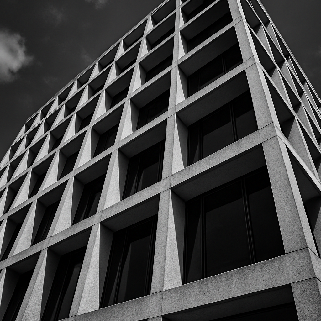 Modern minimalist building facade with strong geometric repetition
